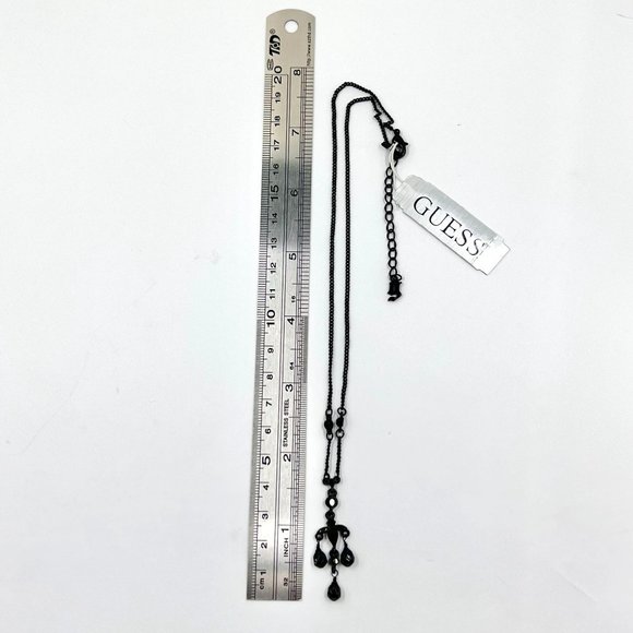 NWT - Guess - Black Beaded Dangle Stationary Pendant Black Chain 16” Necklace - Picture 8 of 8